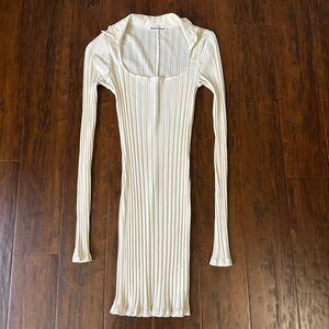 REFORMATION Vittoria Mini Ribbed Dress Ivory Knit Stretch Bodice